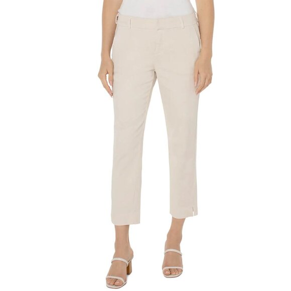 NWT Liverpool Kelsey Mid Rise Cotton Blend Trouser Side Slit Beige Women 10/30 - Picture 2 of 11